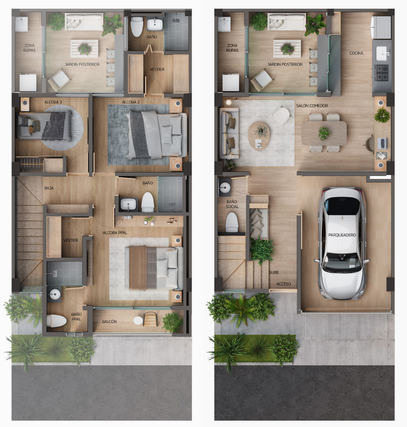 Distribución interior de vivienda de aproximadamente 119 metros cuadrados